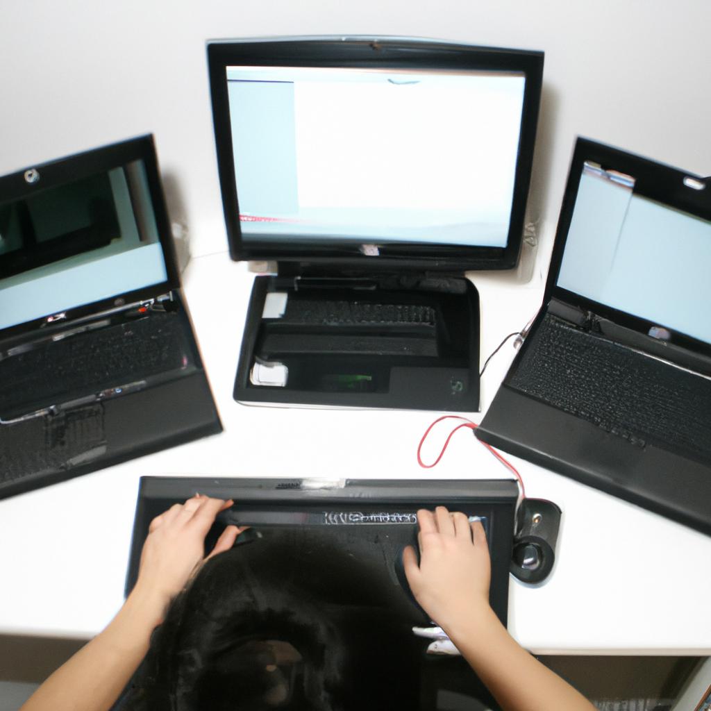 Person working on multiple computers