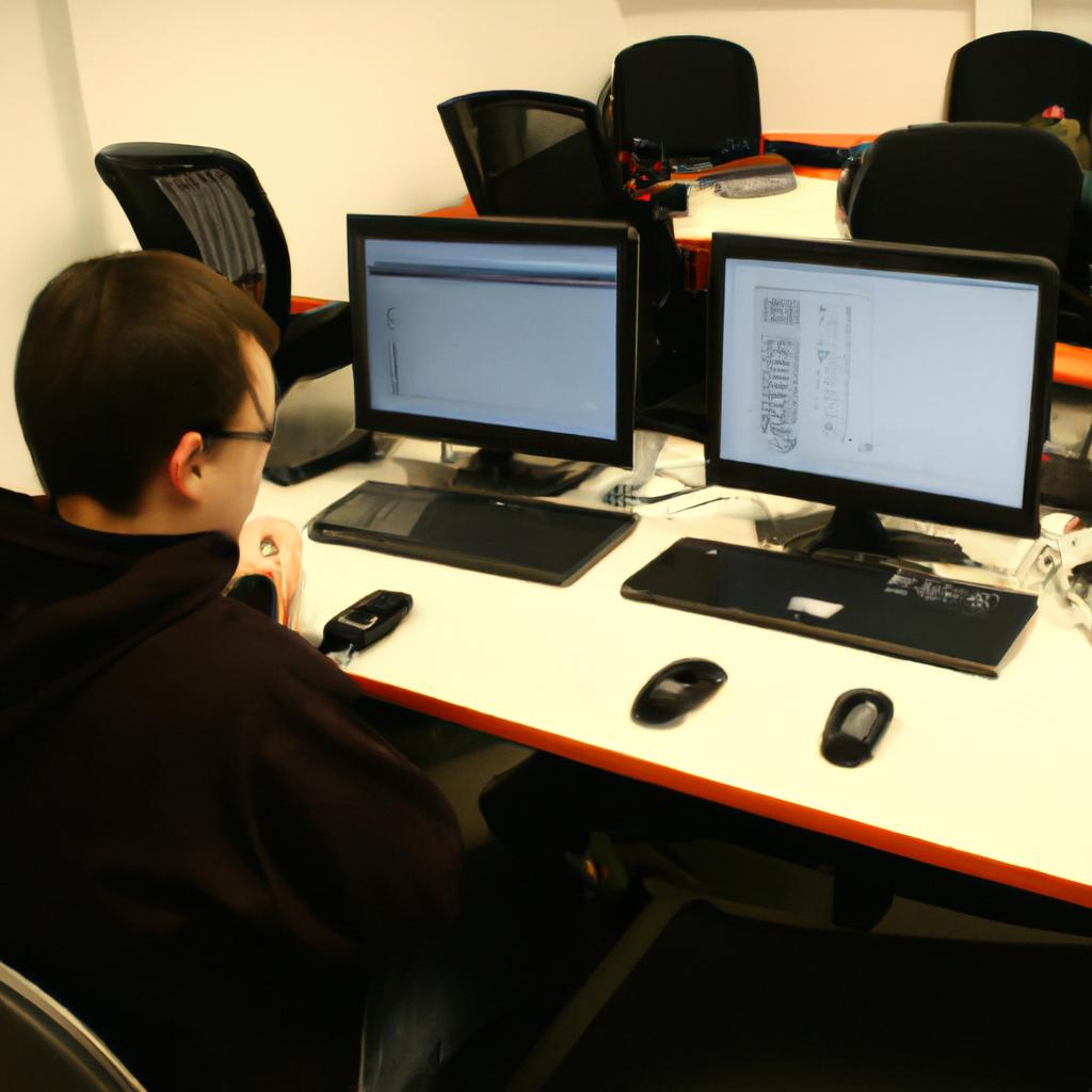 Person programming on multiple computers
